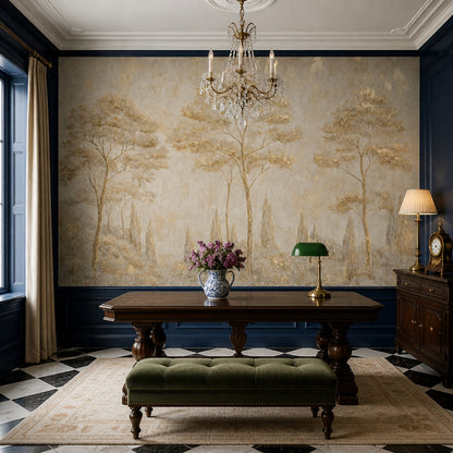Gold Trees Wallpaper Beige Landscape Removable Metallic Wallpaper Wall Decor