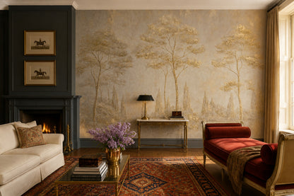 Gold Trees Wallpaper Beige Landscape Removable Metallic Wallpaper Wall Decor