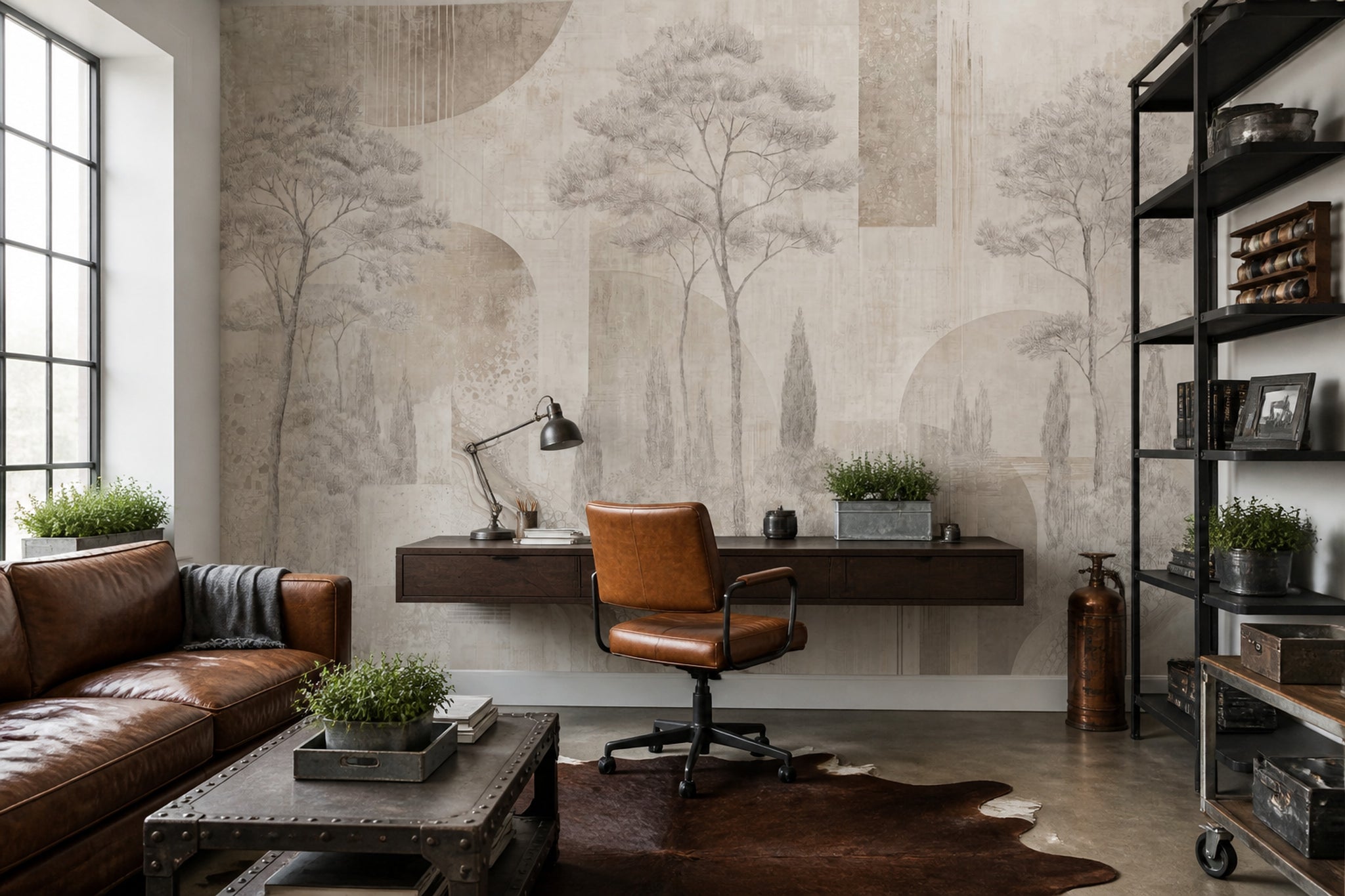 Mediterranean Landscape Wallpaper Tuscan Trees Textured Plaster Wall Mural