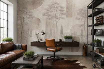 Mediterranean Landscape Wallpaper Tuscan Trees Textured Plaster Wall Mural