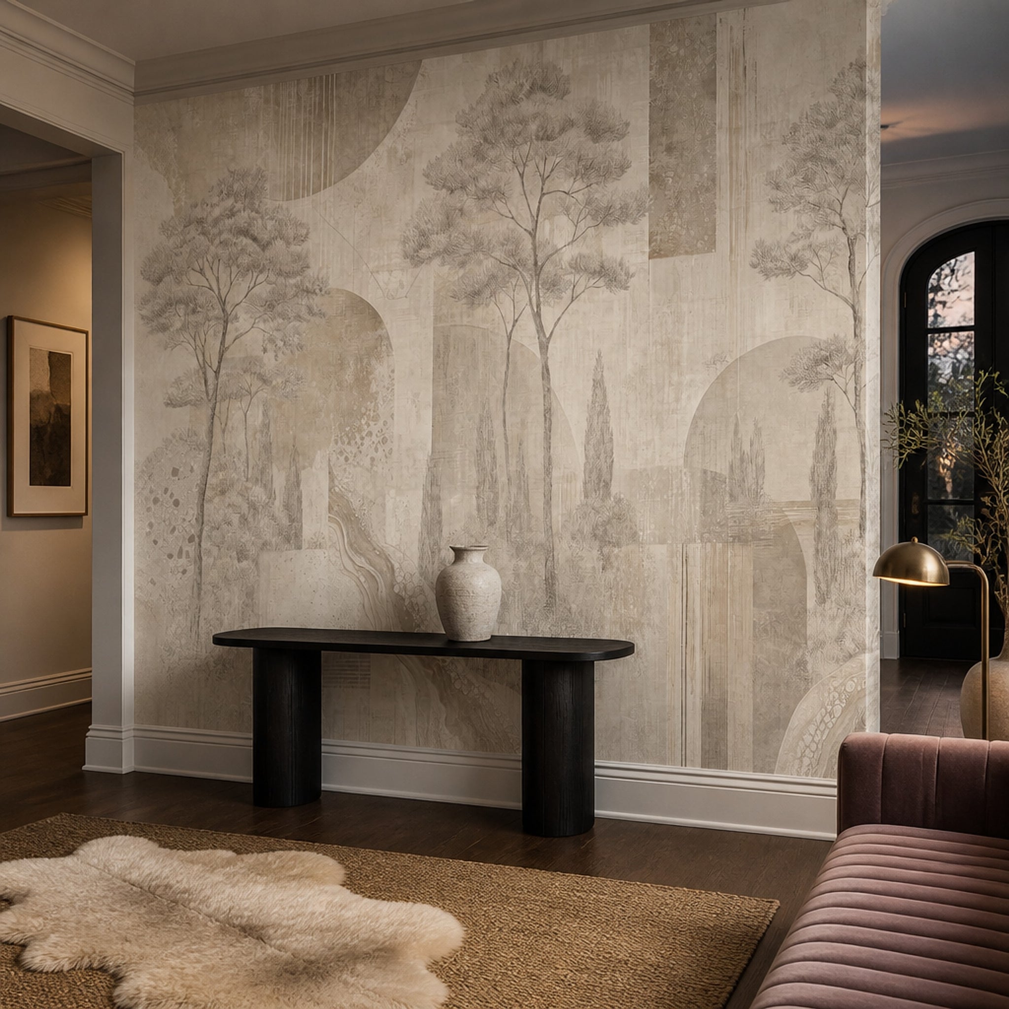 Mediterranean Landscape Wallpaper Tuscan Trees Textured Plaster Wall Mural