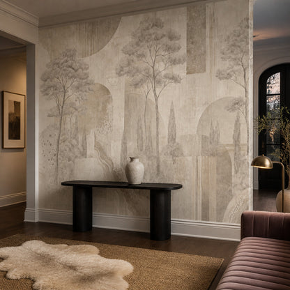 Mediterranean Landscape Wallpaper Tuscan Trees Textured Plaster Wall Mural