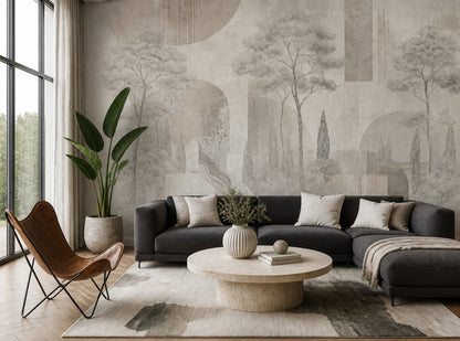 Mediterranean Landscape Wallpaper Tuscan Trees Textured Plaster Wall Mural