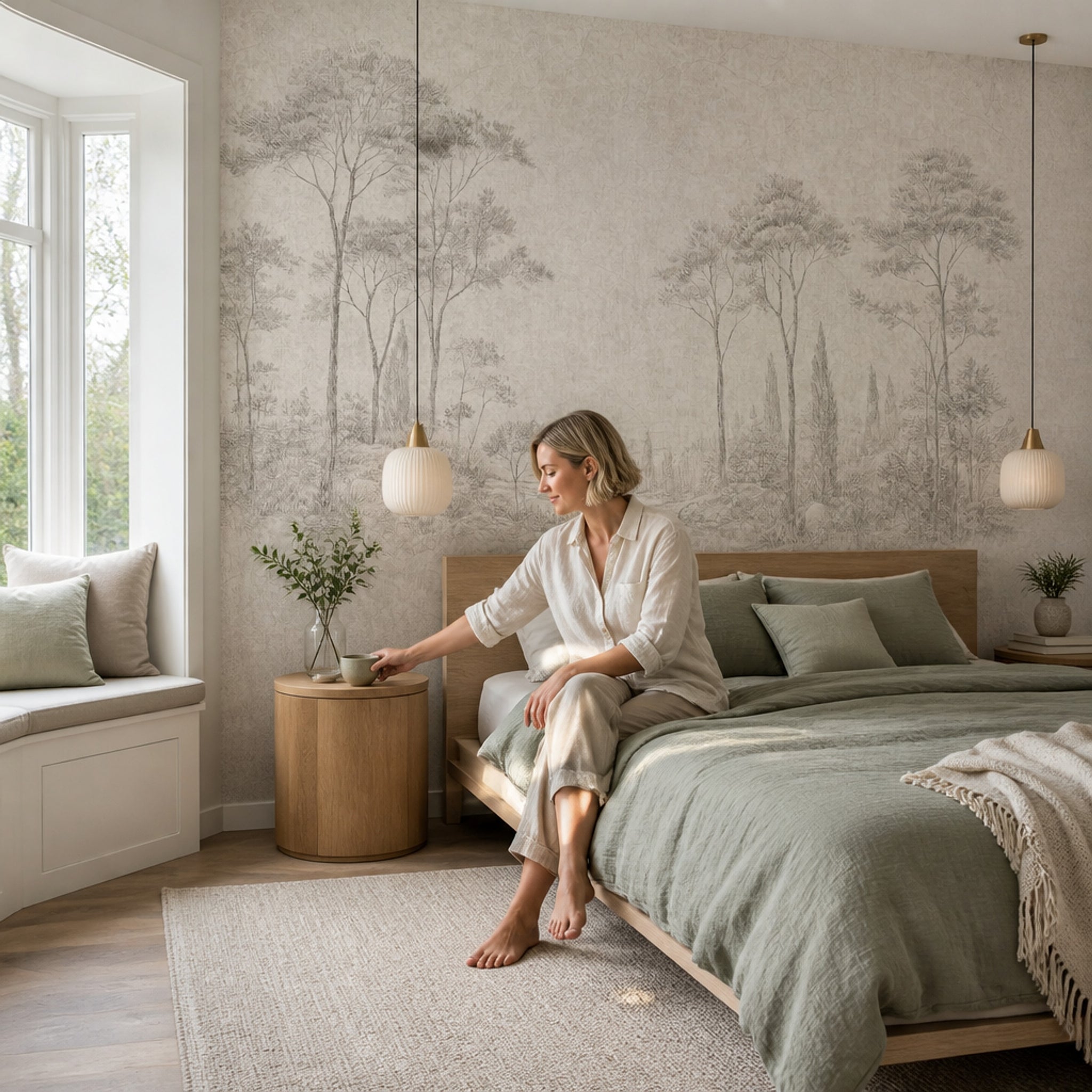 Landscape Wallpaper Toile Removable Trees Wall Decor