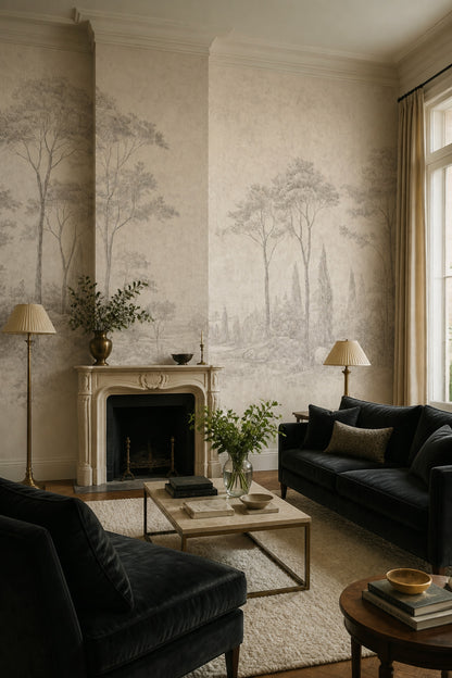 Landscape Wallpaper Toile Removable Trees Wall Decor