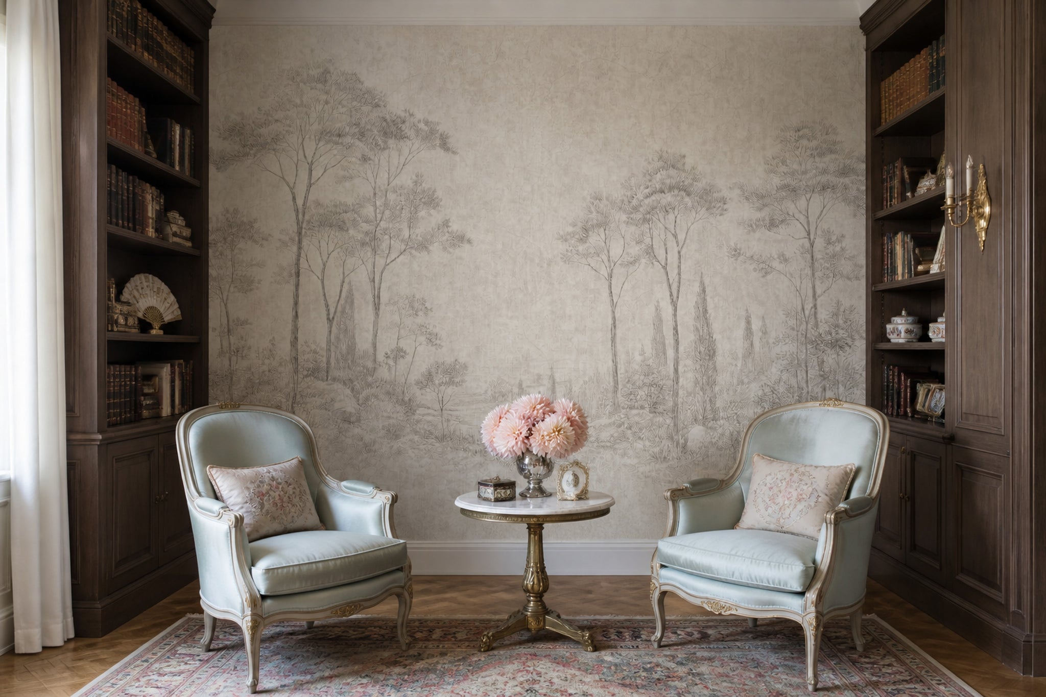 Landscape Wallpaper Toile Removable Trees Wall Decor