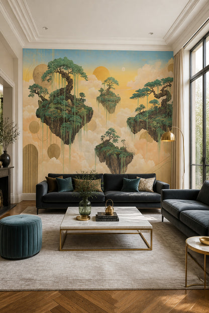 Floating Islands Wallpaper East Asian Landscape Vintage Mural Wall Mural