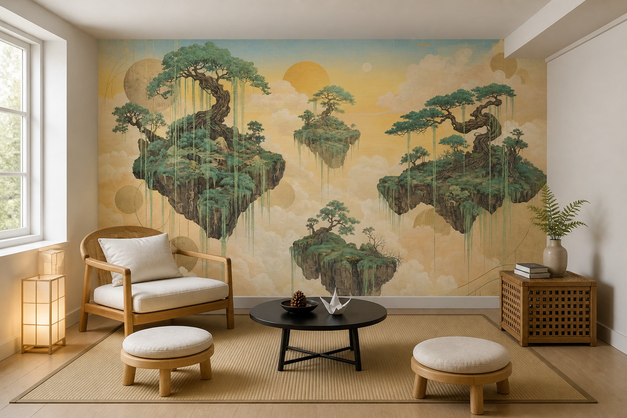Floating Islands Wallpaper East Asian Landscape Vintage Mural Wall Mural