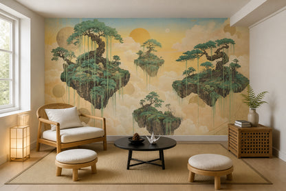 Floating Islands Wallpaper East Asian Landscape Vintage Mural Wall Mural
