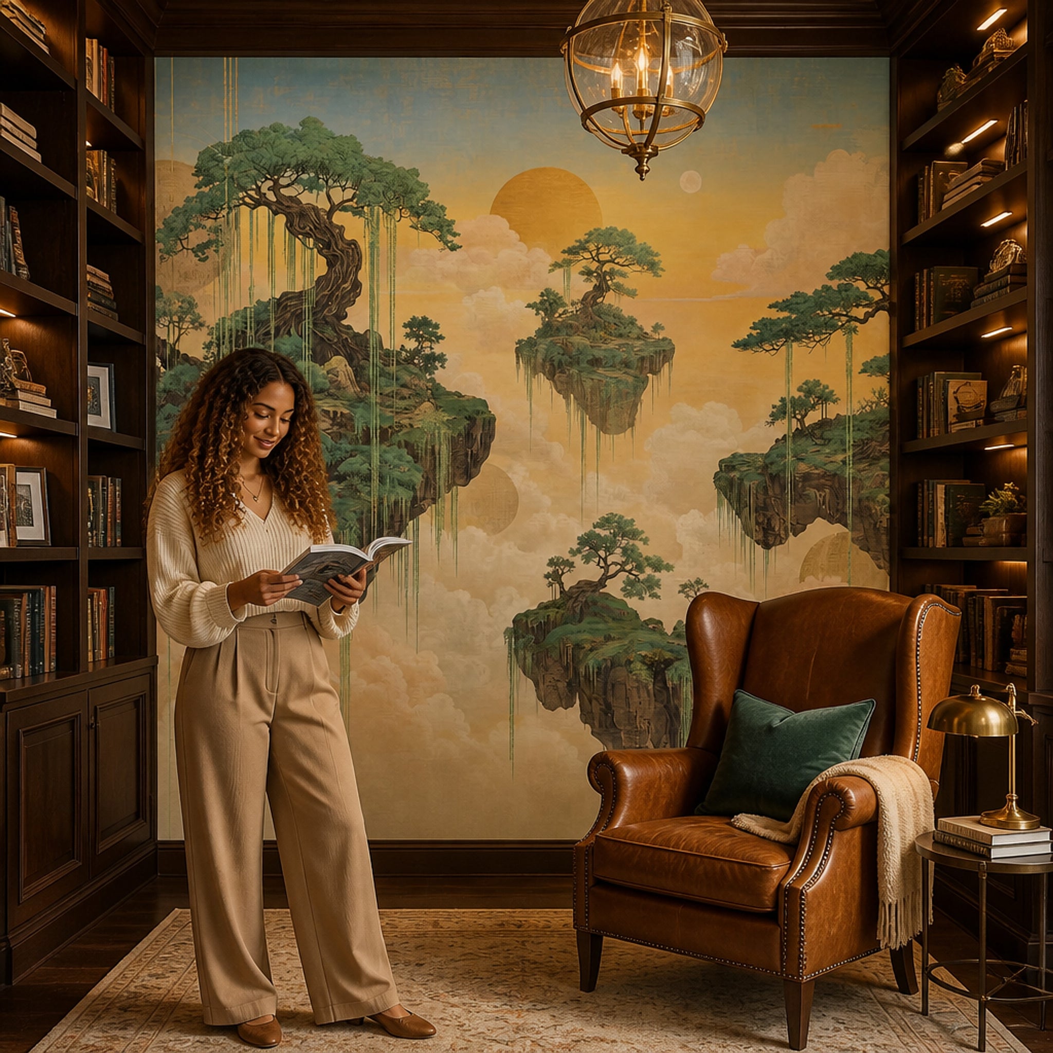 Floating Islands Wallpaper East Asian Landscape Vintage Mural Wall Mural