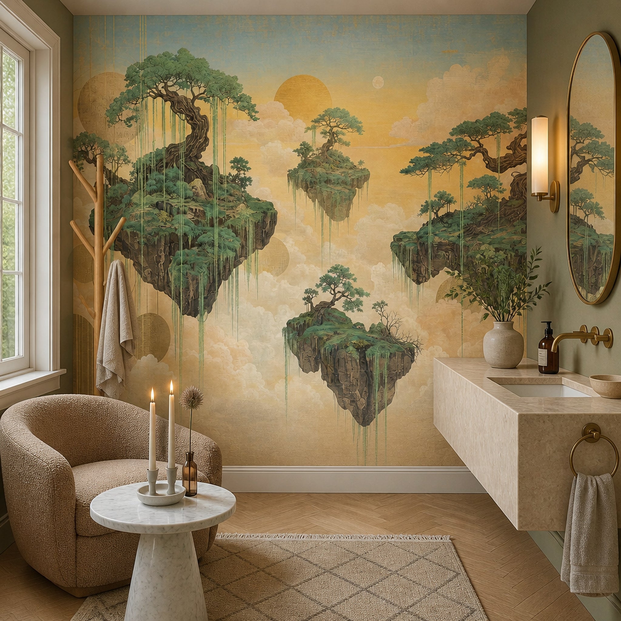 Floating Islands Wallpaper East Asian Landscape Vintage Mural Wall Mural