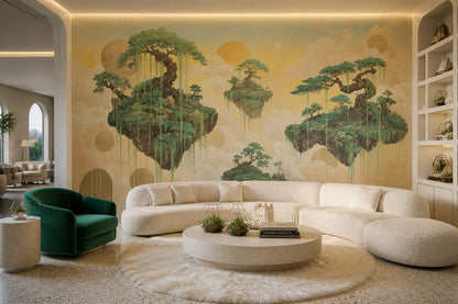 Floating Islands Wallpaper East Asian Landscape Vintage Mural Wall Mural