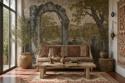 Vintage Garden Wallpaper Stone Archway Ivy Removable Wall Decor