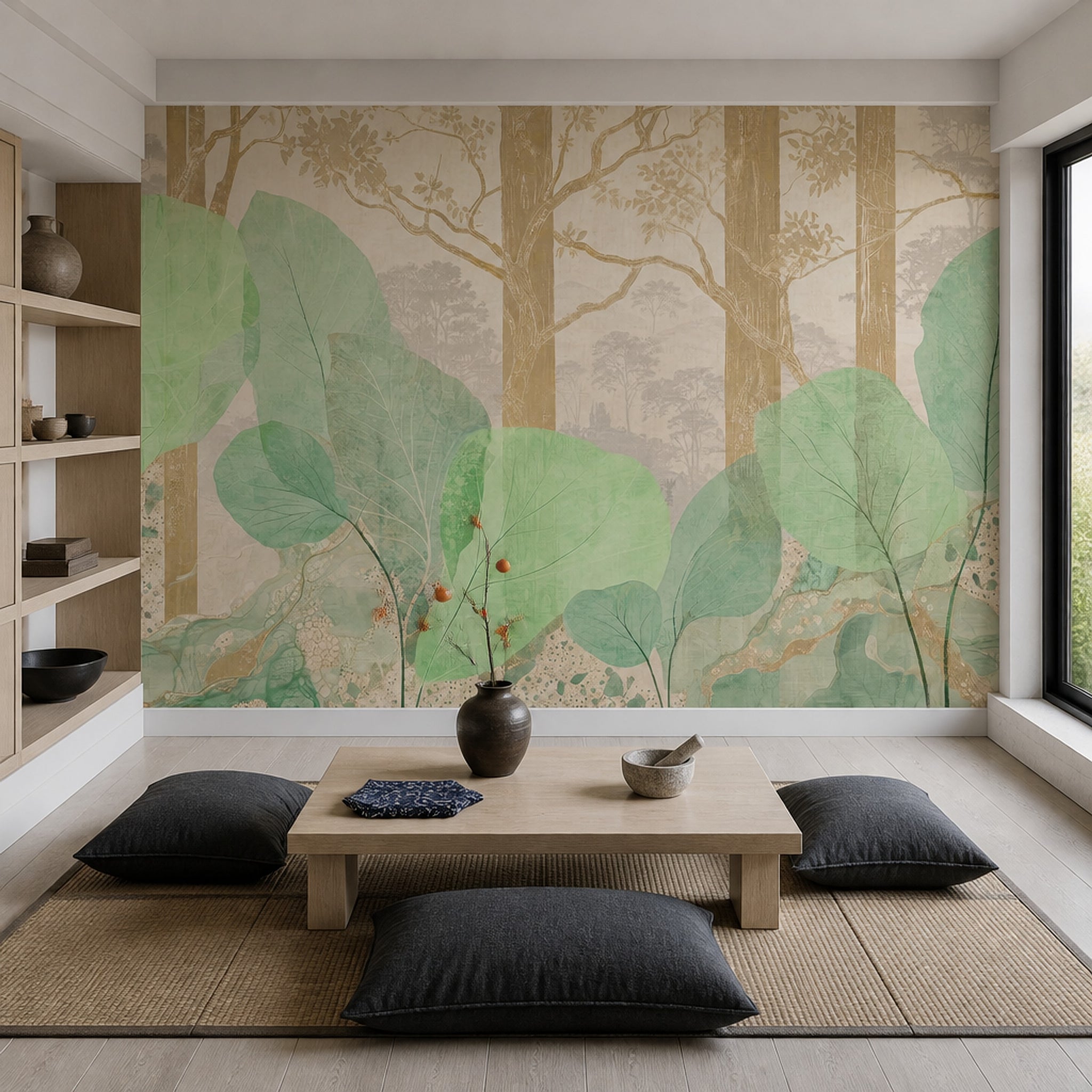 Watercolor Texture Wallpaper Scenic Landscape Botanical Wall Mural