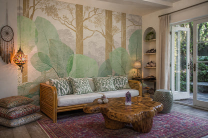 Watercolor Texture Wallpaper Scenic Landscape Botanical Wall Mural