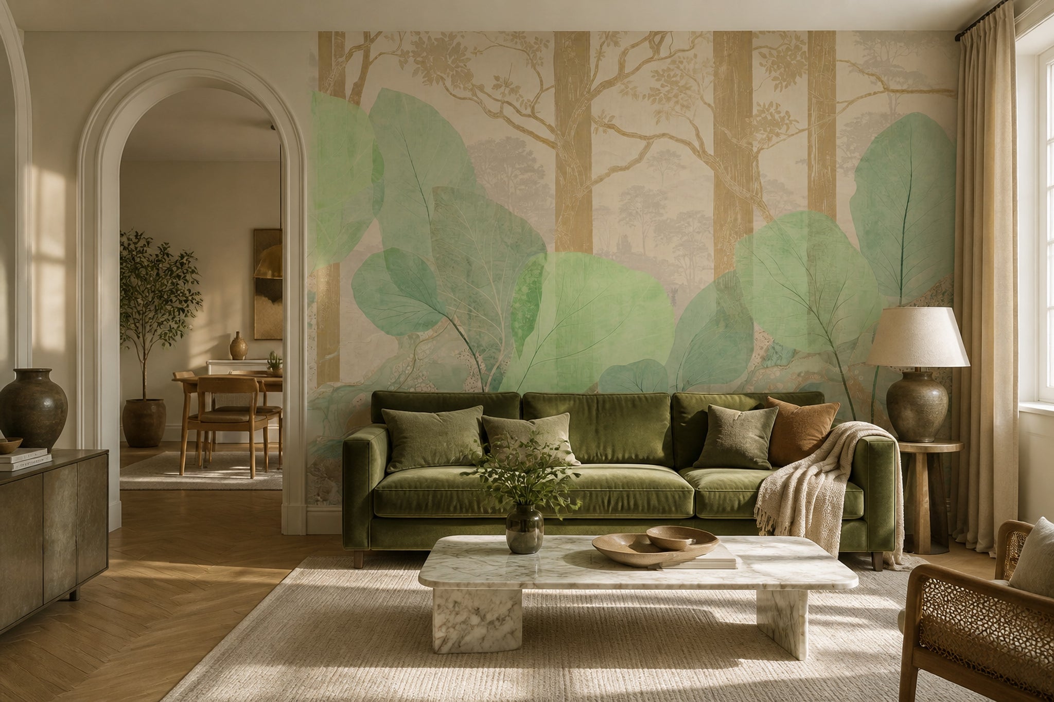 Watercolor Texture Wallpaper Scenic Landscape Botanical Wall Mural
