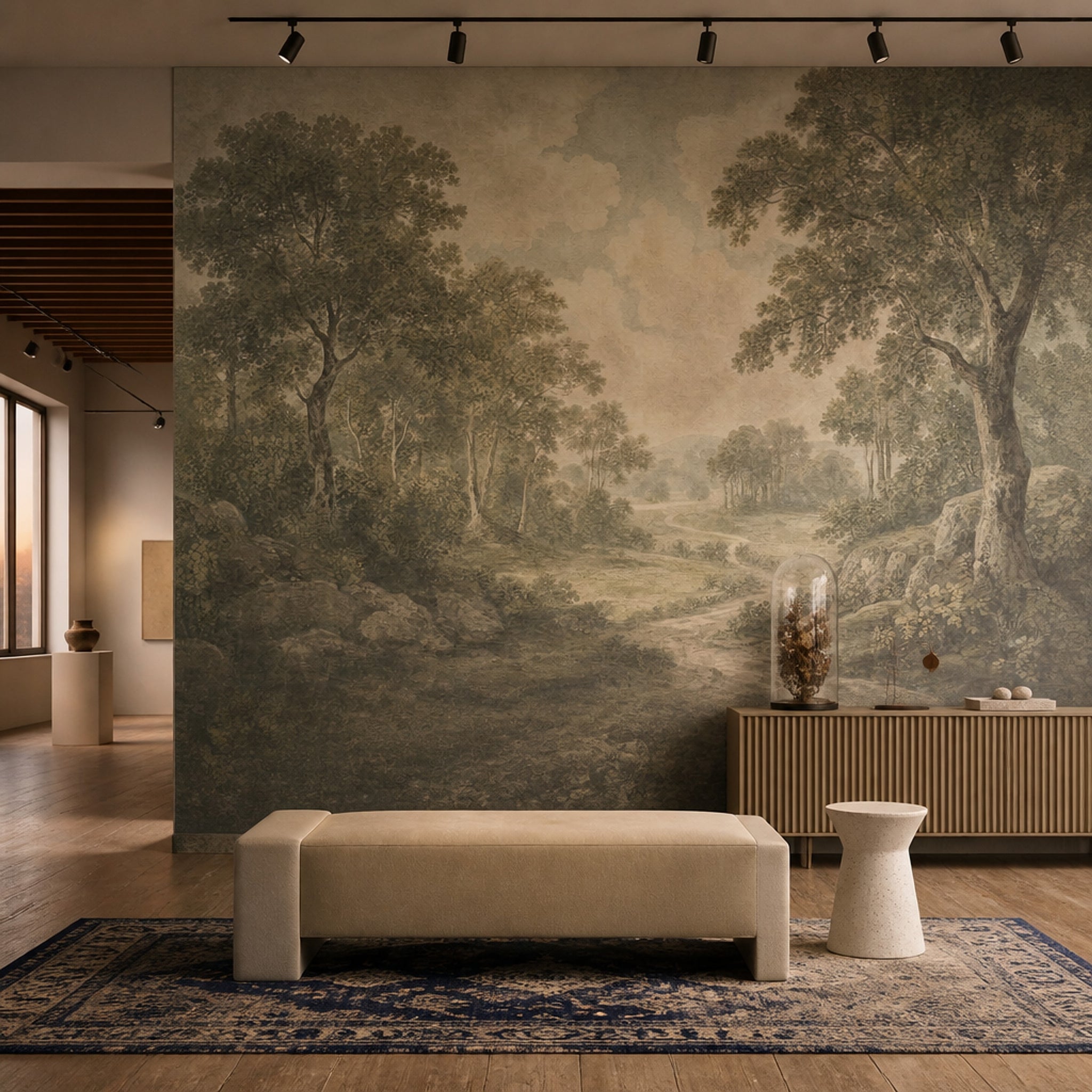 Muted Green Wallpaper Scenic Landscape Removable Wall Decor