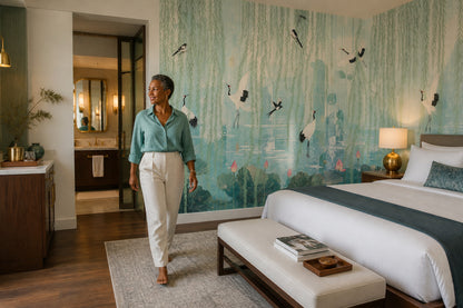 Muted Green Wallpaper Pastel Botanical Chinoiserie Wall Mural
