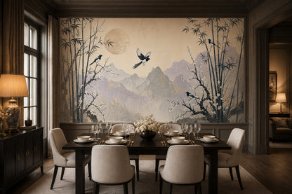 Chinoiserie Wallpaper Bamboo Removable Asian Landscape Wall Decor