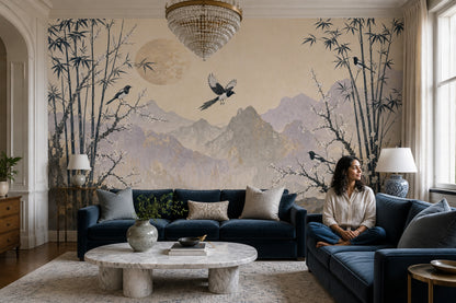 Chinoiserie Wallpaper Bamboo Removable Asian Landscape Wall Decor