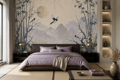 Chinoiserie Wallpaper Bamboo Removable Asian Landscape Wall Decor