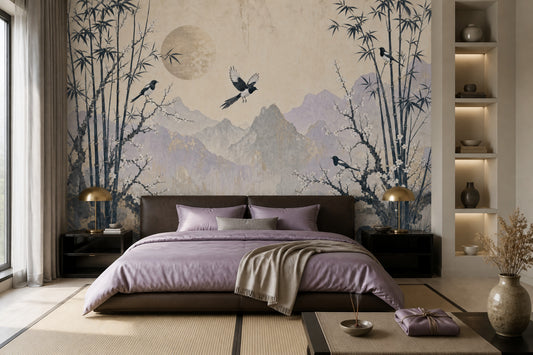 Chinoiserie Wallpaper Bamboo Removable Asian Landscape Wall Decor