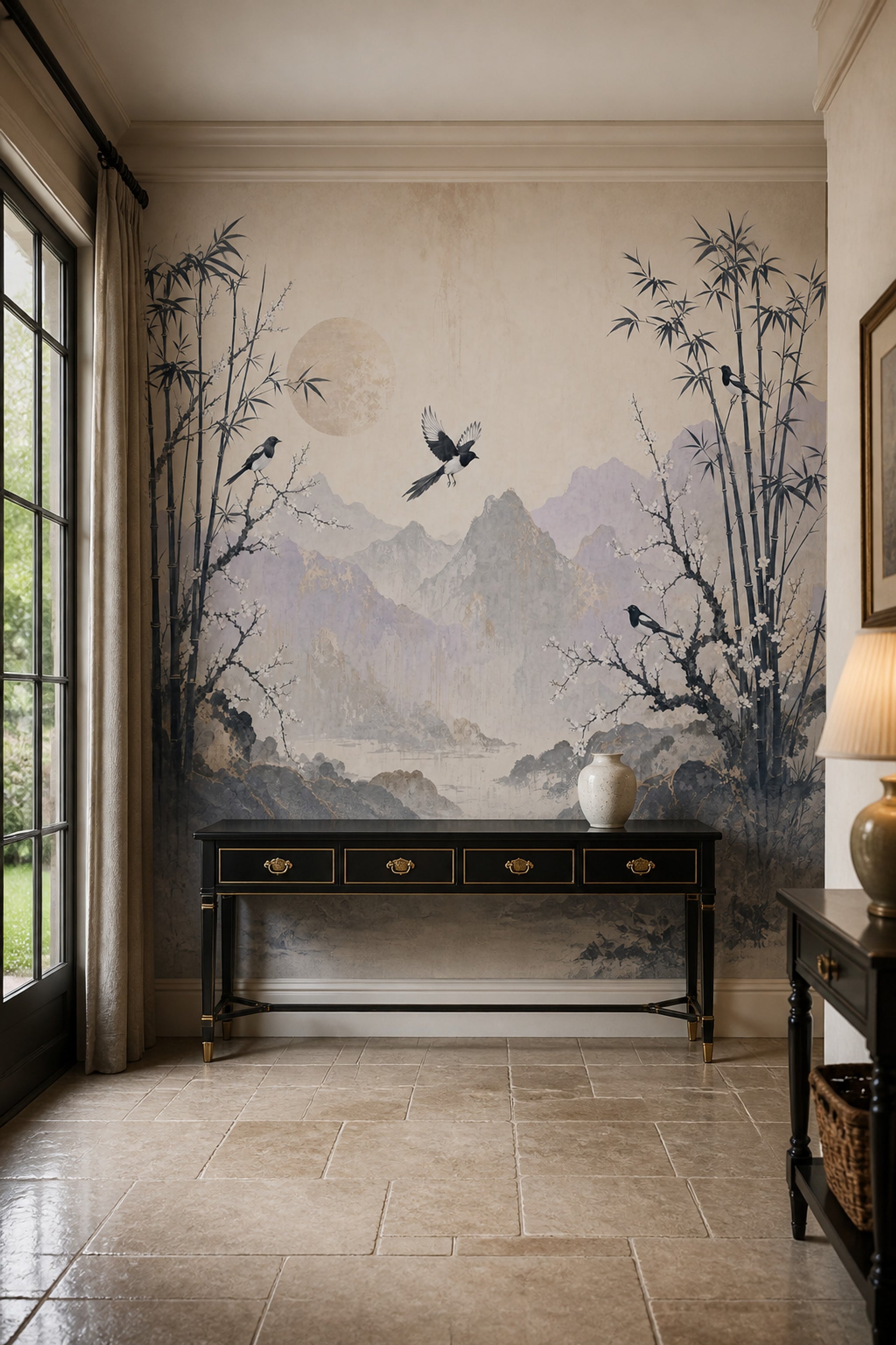 Chinoiserie Wallpaper Bamboo Removable Asian Landscape Wall Decor