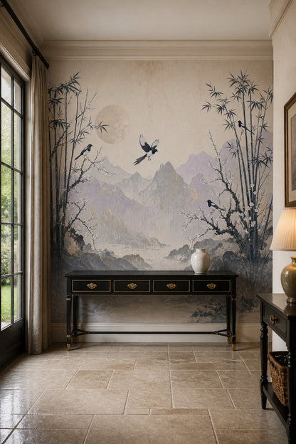 Chinoiserie Wallpaper Bamboo Removable Asian Landscape Wall Decor