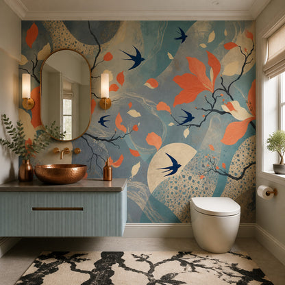 Floral Wallpaper Abstract Birds Removable Wall Decor
