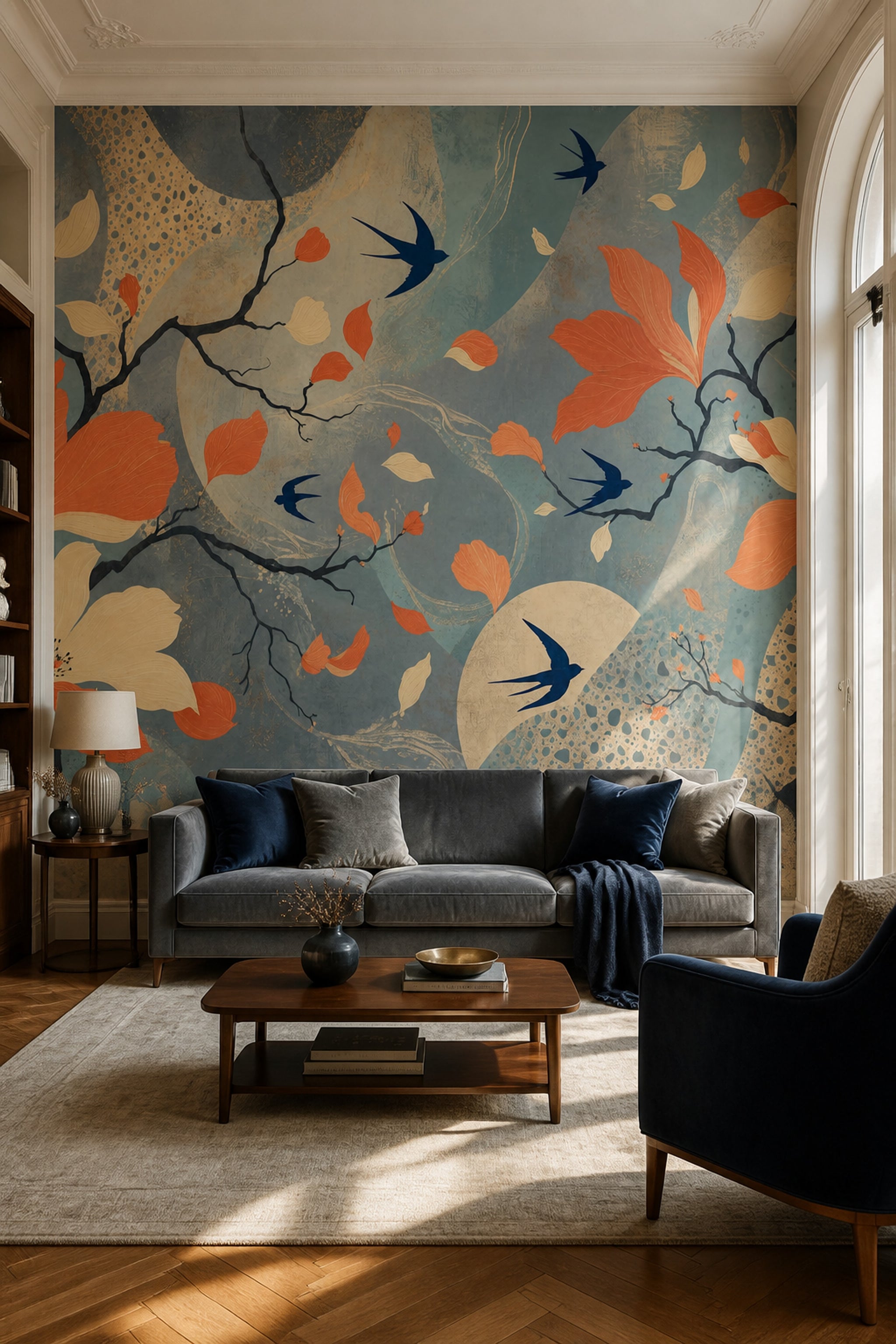 Floral Wallpaper Abstract Birds Removable Wall Decor