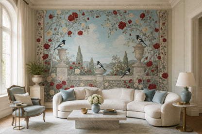 Muted Green Wallpaper Rose Garden Removable Magpie Wall Decor