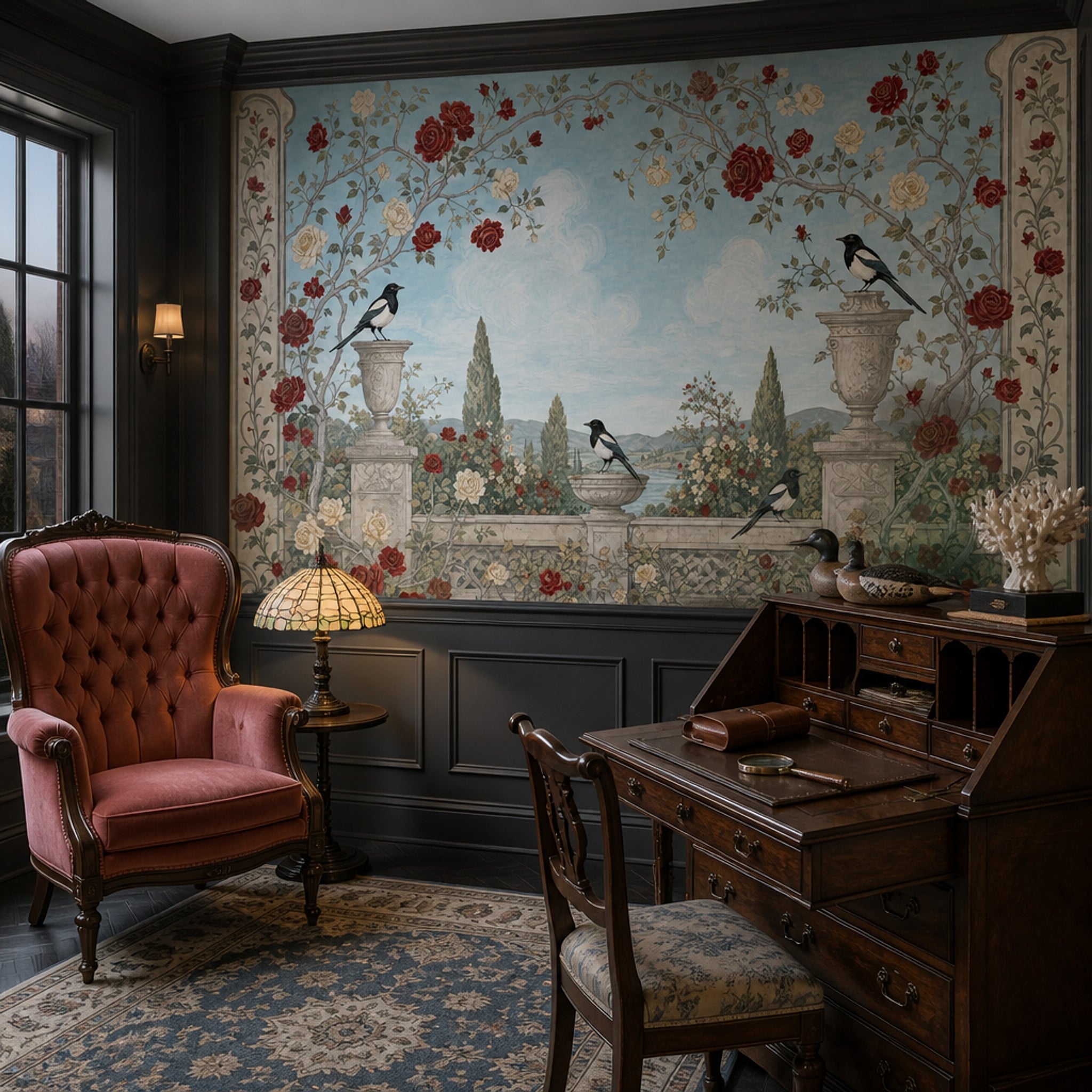 Muted Green Wallpaper Rose Garden Removable Magpie Wall Decor