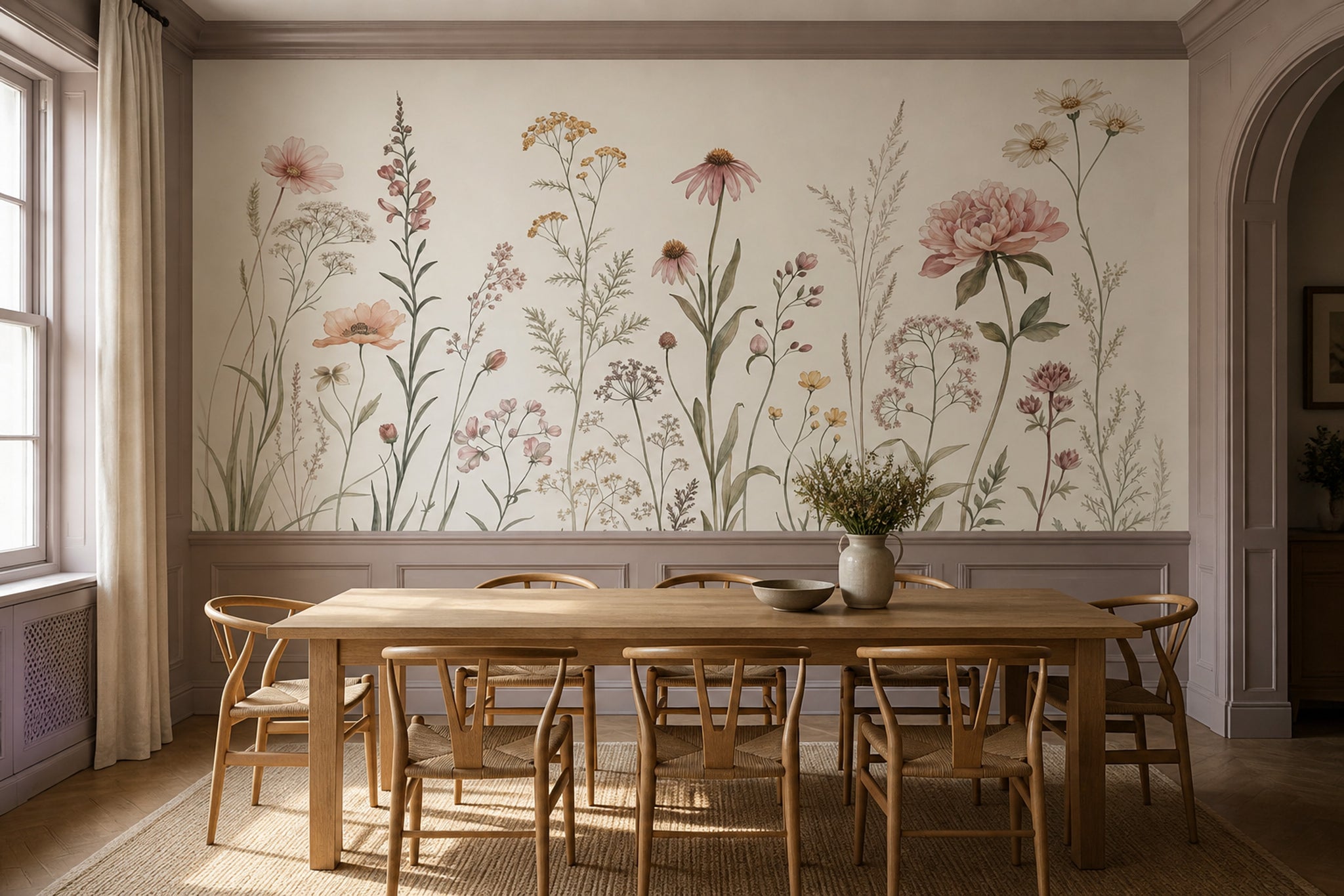 Muted Green Wallpaper Wildflower Removable Botanical Wall Decor