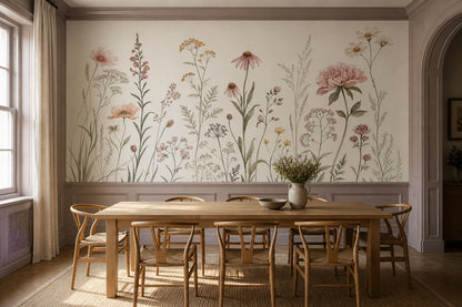 Muted Green Wallpaper Wildflower Removable Botanical Wall Decor