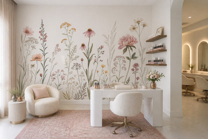 Muted Green Wallpaper Wildflower Removable Botanical Wall Decor