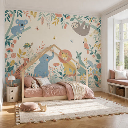 Tropical Jungle Wallpaper Nursery Animals Safari Removable Wall Decor