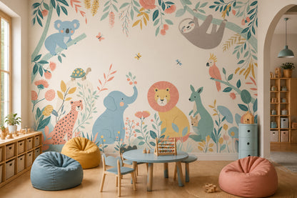 Tropical Jungle Wallpaper Nursery Animals Safari Removable Wall Decor