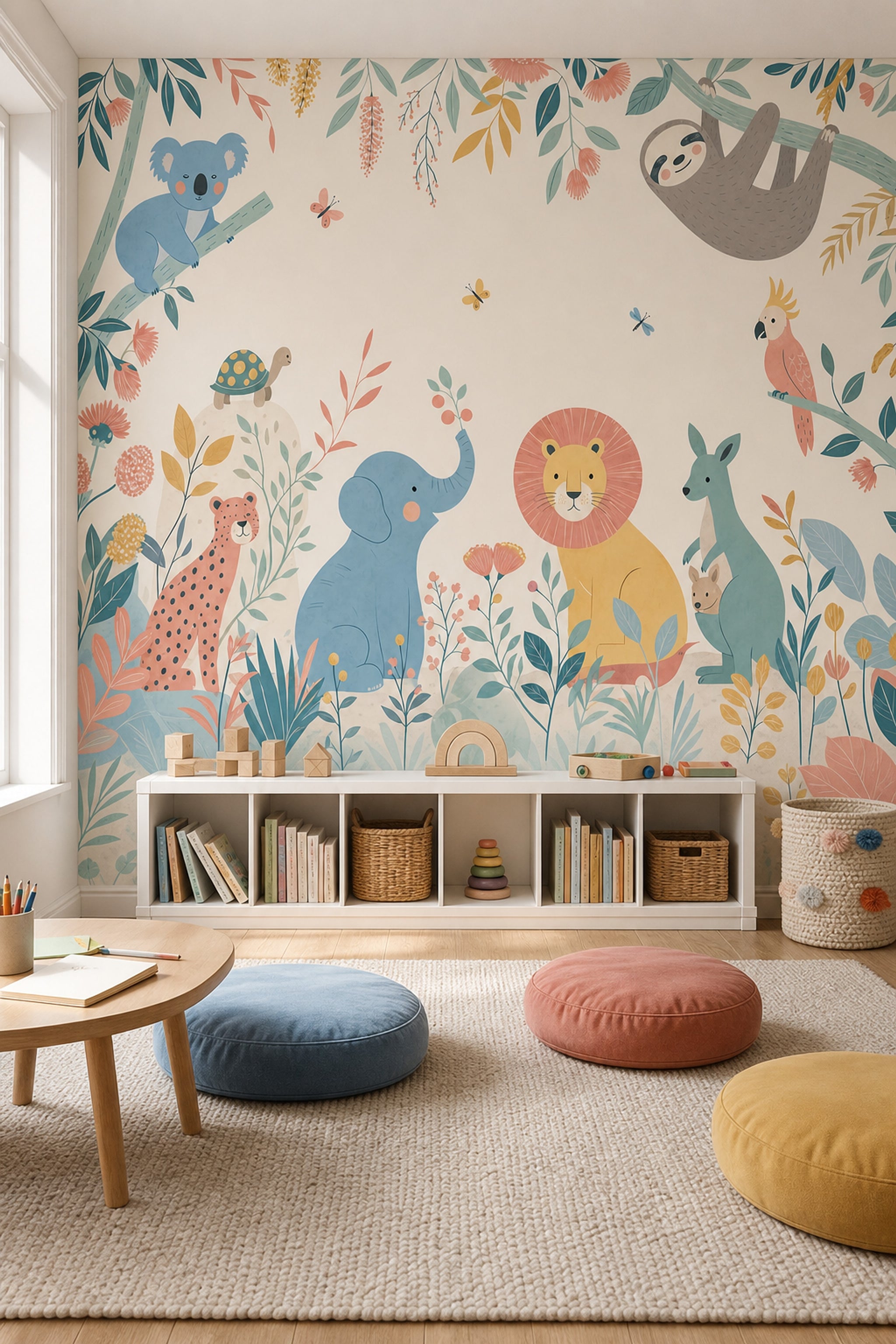 Tropical Jungle Wallpaper Nursery Animals Safari Removable Wall Decor