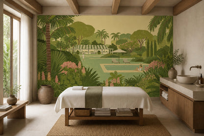 Shades Of Green Wallpaper Tropical Garden Poolside Wall Mural
