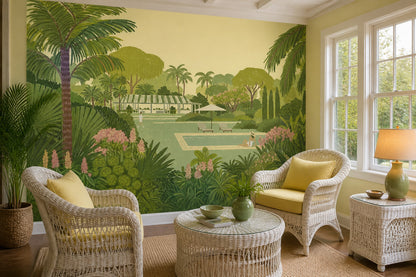 Shades Of Green Wallpaper Tropical Garden Poolside Wall Mural
