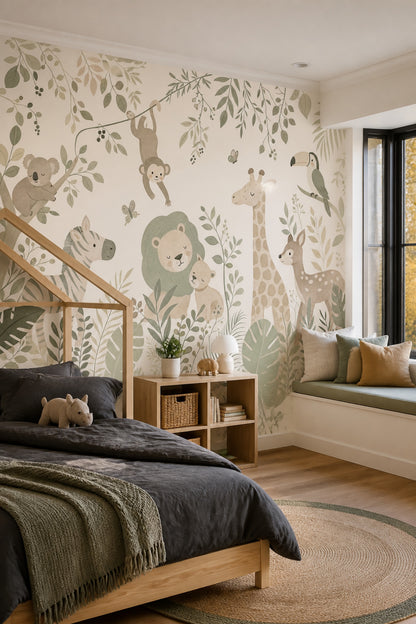 Jungle Animals Wallpaper Safari Nursery Watercolor Wall Mural