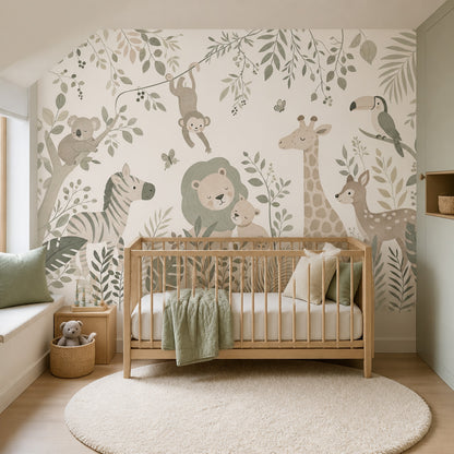 Jungle Animals Wallpaper Safari Nursery Watercolor Wall Mural