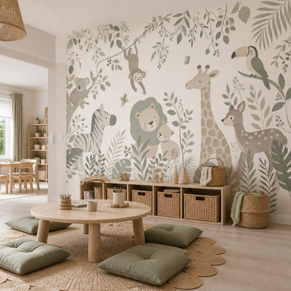 Jungle Animals Wallpaper Safari Nursery Watercolor Wall Mural