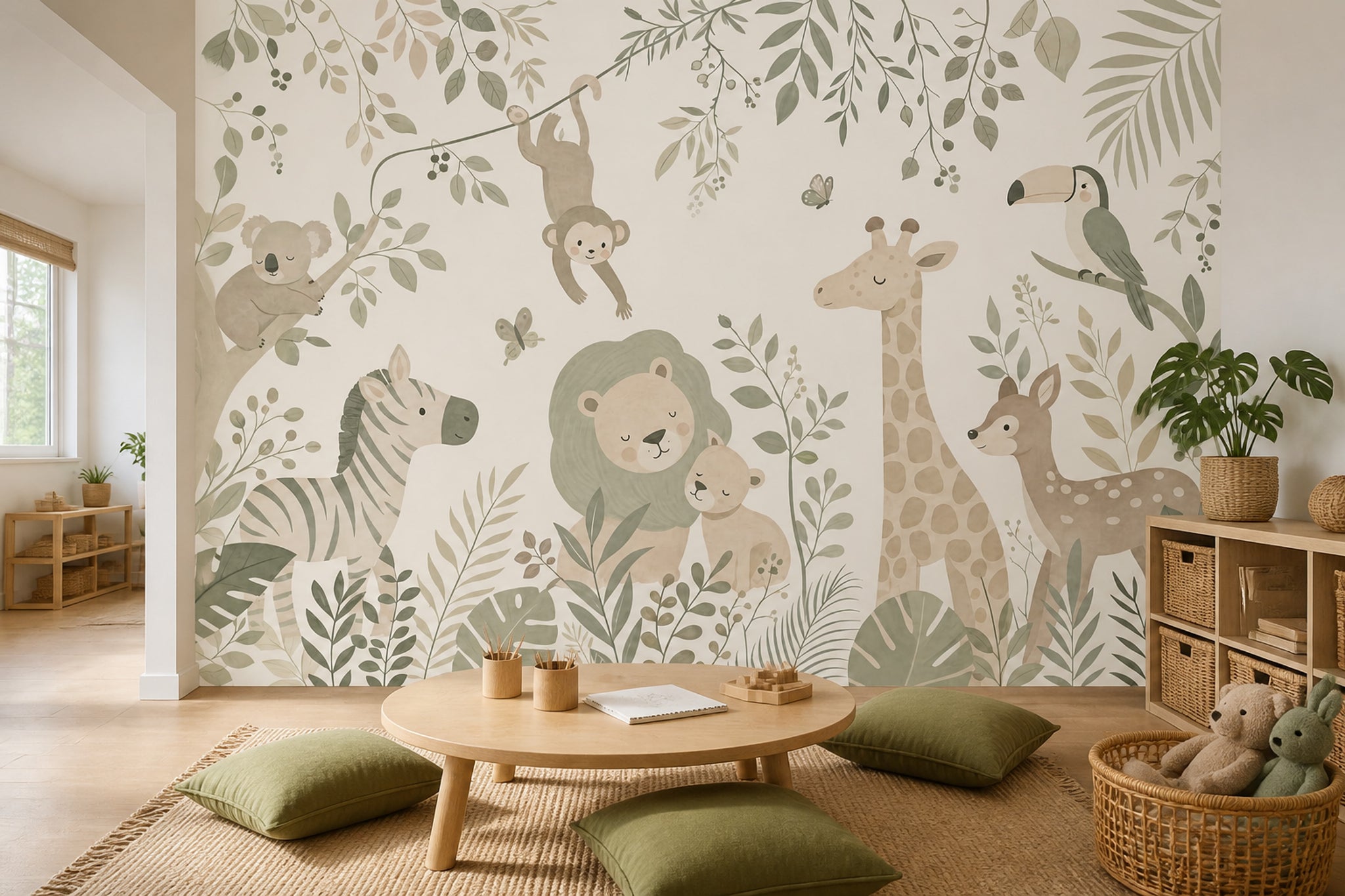 Jungle Animals Wallpaper Safari Nursery Watercolor Wall Mural