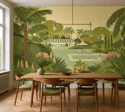 Shades Of Green Wallpaper Tropical Garden Poolside Wall Mural