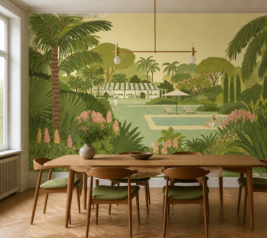 Shades Of Green Wallpaper Tropical Garden Poolside Wall Mural