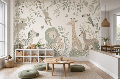 Jungle Animals Wallpaper Safari Nursery Watercolor Wall Mural