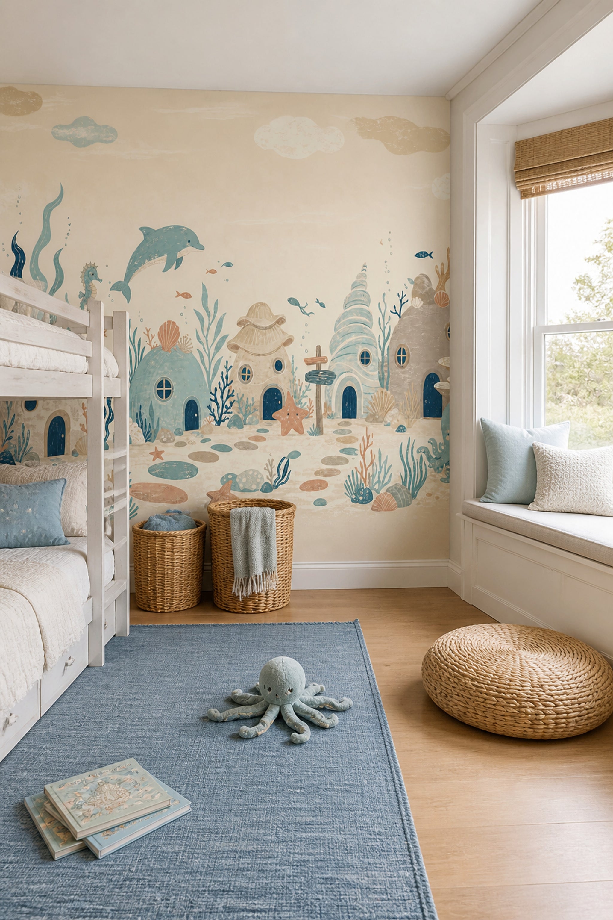 Underwater Village Wallpaper Ocean Sea Creatures Removable Wall Decor