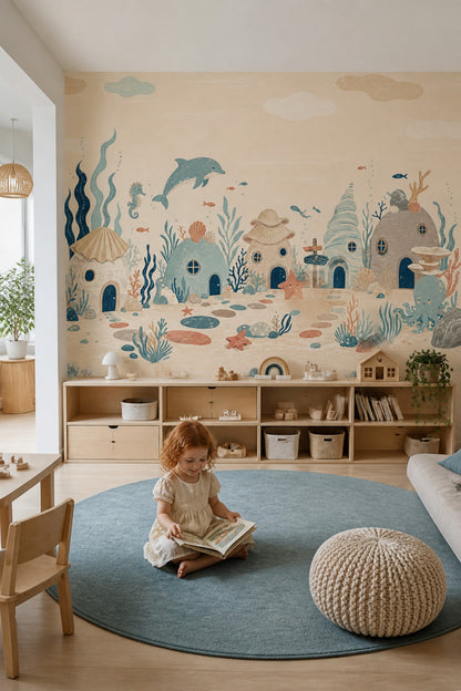 Underwater Village Wallpaper Ocean Sea Creatures Removable Wall Decor