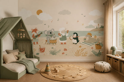 Coastal Wallpaper Cute Animals Removable Music Wall Decor